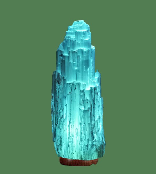 Selenite Lamp Medium Blue (White crystal with blue bulb) 11"